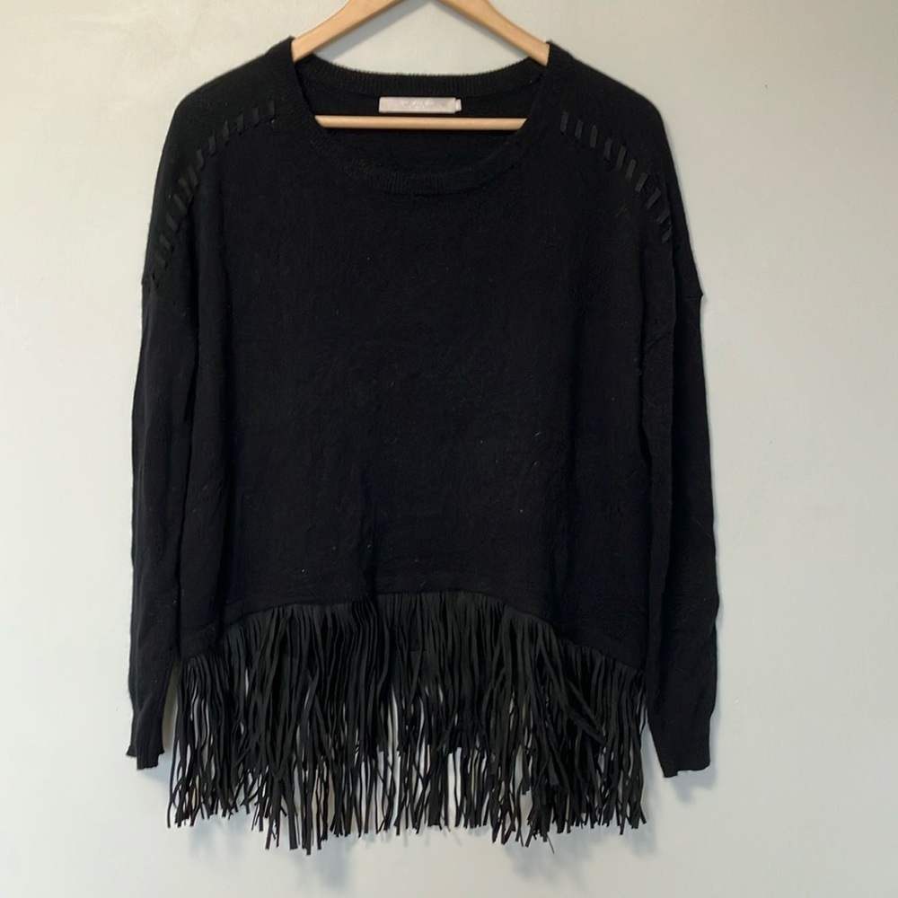 One Grey Day wool cashmere blend Black Fringe Sweater